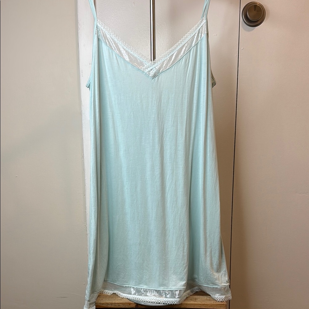 Victoria's Secret Aqua Chemise with Lace Trim